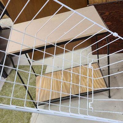 C248: Small Wood Ladder and Metal/Wood Shelf with Wire Basket