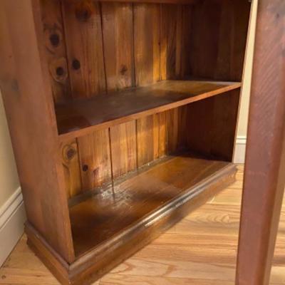 412: Vintage Pine Slant Front Desk with Bookshelf and Chair 