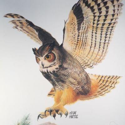 Lot 2-207: Vintage ArtBoard Fine Art Print of Owl Landing {28