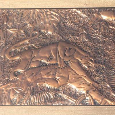 Lot 2-209: Vintage Hammered Copper Mountain Lion Framed Art Creation {26.5