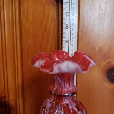 2-220: Fenton (Pink and White) Ruffle Rim Vase