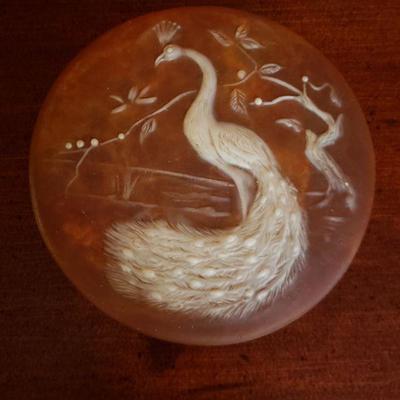 2-221: Vintage Soapstone Peacock Box