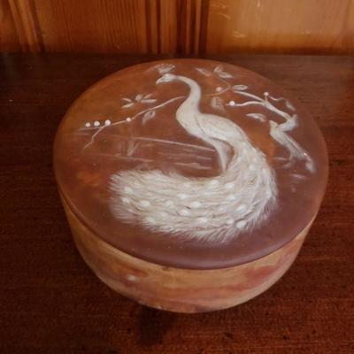 2-221: Vintage Soapstone Peacock Box