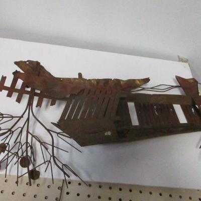 Lot 187 - Old Vintage 1974 Enesco Imports Covered Bridge Metal Art Wall Sculpture