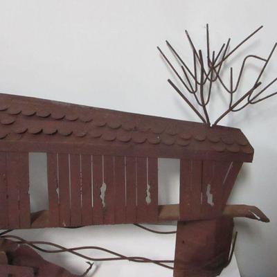 Lot 187 - Old Vintage 1974 Enesco Imports Covered Bridge Metal Art Wall Sculpture
