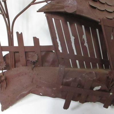 Lot 187 - Old Vintage 1974 Enesco Imports Covered Bridge Metal Art Wall Sculpture