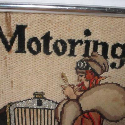 Lot 189 - Motoring Needlepoint Wall Hanging 19" x 13"