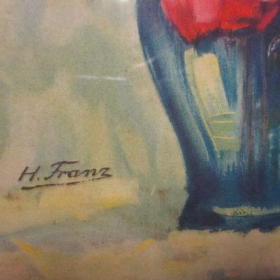 Lot 192 - Artist H Franz Framed Floral Watercolor Picture 11" x 11"