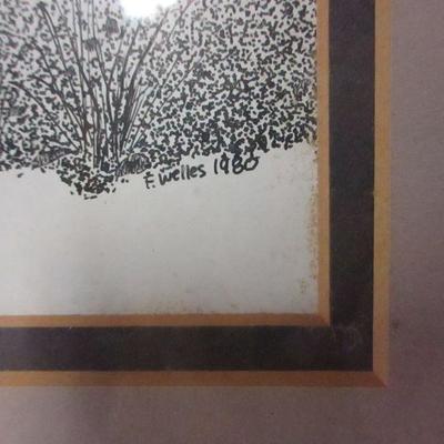 Lot 194 - Framed Artist Signed Frances Welles Pen & Ink Print 16" x 15"