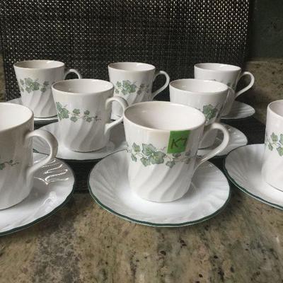 K7: Corelle mugs and saucers (8)