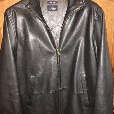 M 54: Nautica black leather coat, L