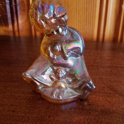 2-257: Carnival Glass "Sony Boy" and Antique Flower Holder