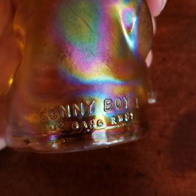 2-257: Carnival Glass "Sony Boy" and Antique Flower Holder