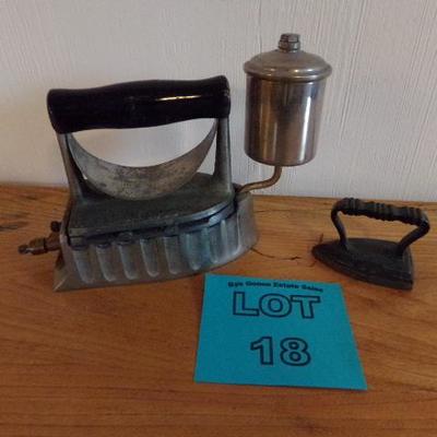 LOT 18  ANTIQUE GAS IRON THE MONITOR 1903 AND CAST-IRON IRON