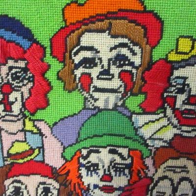 Lot 197 - Framed Clown Needlepoint 15" x 14 1/2"