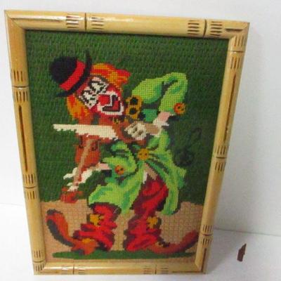 Lot 198 - Framed Clown Needlepoint 14" x 10"