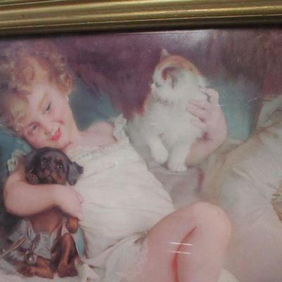 Lot 203 - "Pears" Framed Child & Pets Picture 27 1/2" x 21 1/2"