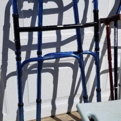 Lot 2-295: Bundle of Walkers, Canes and Shower Seat