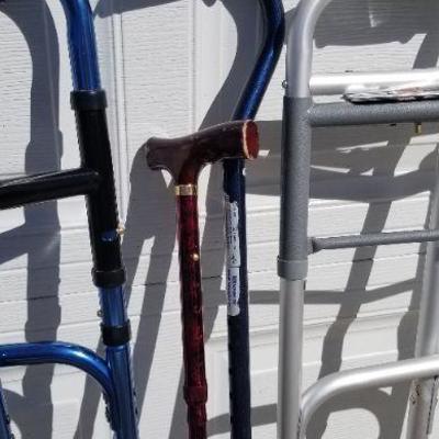 Lot 2-295: Bundle of Walkers, Canes and Shower Seat