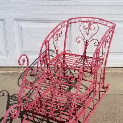 Lot 2-297: Vintage 1960's Metal Christmas Sled w/ Mid Century Modern Starburst Snowflake 22 x 30 x 13