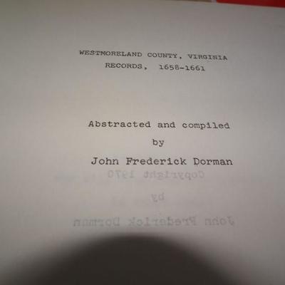 Westmoreland Country Virginia Records 1658-1661 by John Frederick Dorman 
