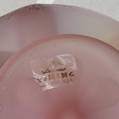 Lot 2-326: Vintage VIKINGâ„¢ Pink Glass Hand Painted Candy Dish