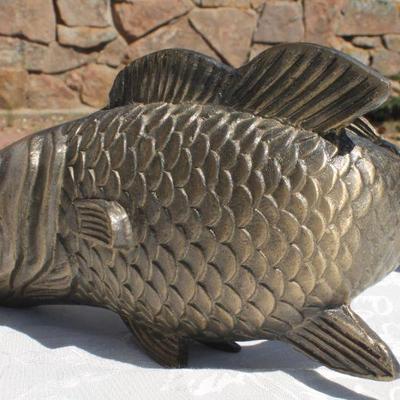 Lot 2-330: (2) Vintage Fish Sculptures (One Brass and One Wood)