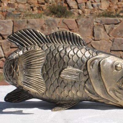 Lot 2-330: (2) Vintage Fish Sculptures (One Brass and One Wood)
