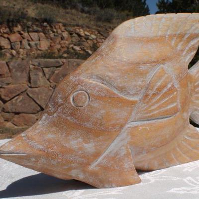 Lot 2-330: (2) Vintage Fish Sculptures (One Brass and One Wood)