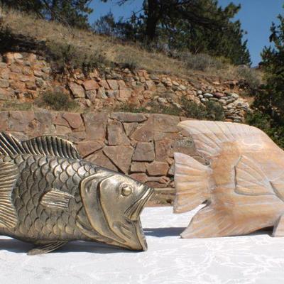 Lot 2-330: (2) Vintage Fish Sculptures (One Brass and One Wood)