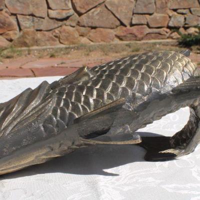 Lot 2-330: (2) Vintage Fish Sculptures (One Brass and One Wood)