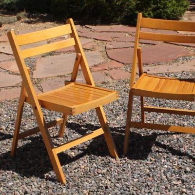 Lot 2-331: Pair of Vintage Mid Century Modern Folding Wood Chairs MADE IN ROMANIA 34" Tall 