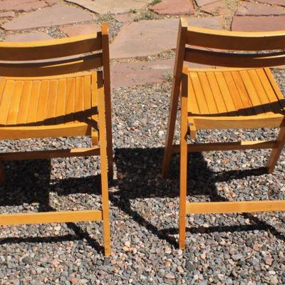 Lot 2-331: Pair of Vintage Mid Century Modern Folding Wood Chairs MADE IN ROMANIA 34" Tall 