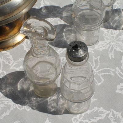 Lot 2-333: Antique/Vintage Table Seasoning Caddy w/ Original Glass Accessories