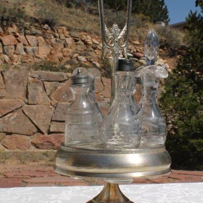 Lot 2-333: Antique/Vintage Table Seasoning Caddy w/ Original Glass Accessories