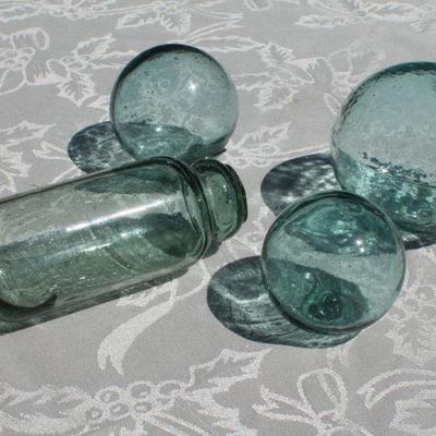 Lot 2-342: Bundle of (4) Antique/Vintage (Assorted Colors, Sizes and Shapes) Japanese SMALL Fishing Glass Floats