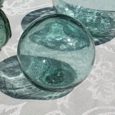 Lot 2-342: Bundle of (4) Antique/Vintage (Assorted Colors, Sizes and Shapes) Japanese SMALL Fishing Glass Floats