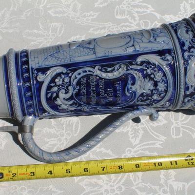 Lot 2-343: Large 1/2 Liter GERMANY Drinking Stein Set w/ 5 Glasses and 1 Tall Pitcher (lid is damaged)