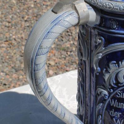 Lot 2-343: Large 1/2 Liter GERMANY Drinking Stein Set w/ 5 Glasses and 1 Tall Pitcher (lid is damaged)