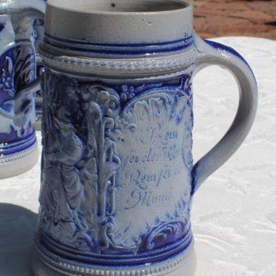 Lot 2-343: Large 1/2 Liter GERMANY Drinking Stein Set w/ 5 Glasses and 1 Tall Pitcher (lid is damaged)