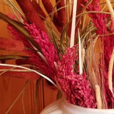 Lot 2-348: Artificial Flower Arrangement w/ Colorful Tall Vase