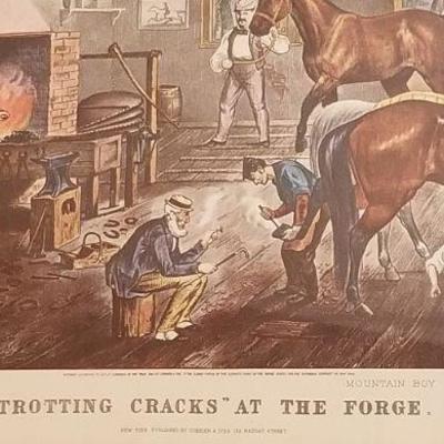 Lot 2-349: Vintage CURRIER & IVES Framed Print "Trotting Cracks at the Forge"