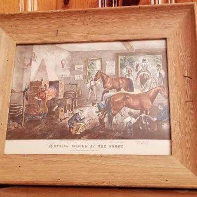 Lot 2-349: Vintage CURRIER & IVES Framed Print "Trotting Cracks at the Forge"