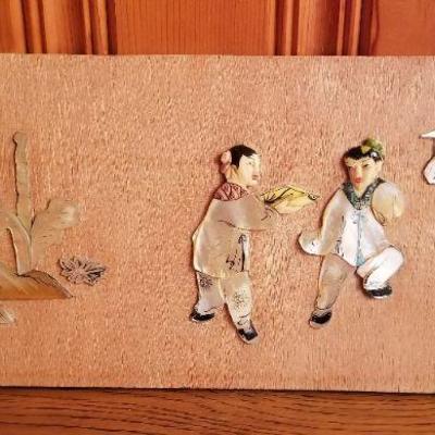Lot 2-351: Vintage Pearl Figure Japanese Wall Art 15.5" x 7"