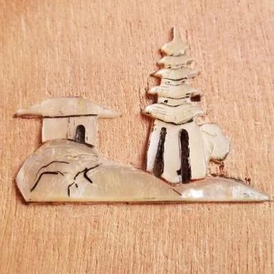Lot 2-351: Vintage Pearl Figure Japanese Wall Art 15.5" x 7"