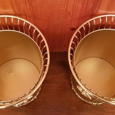 Lot 2-360: (2) Matching 11.5" Tall Mid Century Modern Wastebaskets Gold Tone MADE IN KOREA