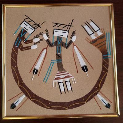 2-371: Navajo Sandpainting (Gold Frame)  signed on backside 