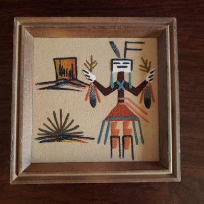 2-372: Small Vintage Navajo Sandpainting Signed on Backside 