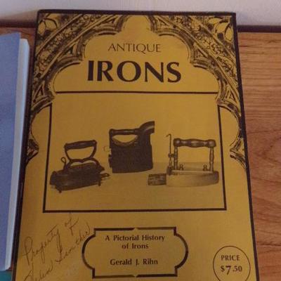 LOT 55 ANTIQUE IRONS  BOOKS