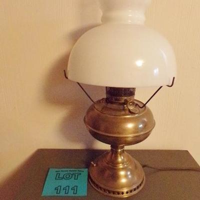 LOT 111 ANTIQUE CONVERTED OIL LAMP